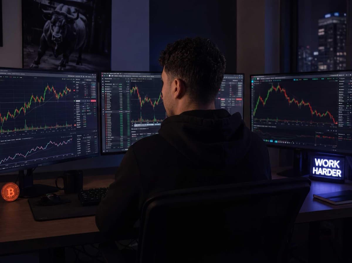 Angelo Gonzalez at the desk tracking markets and analytics